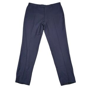 Zanella Parker Dress Pants Mens 36 Navy Blue Wool Flat Front Check 37 x 32 New